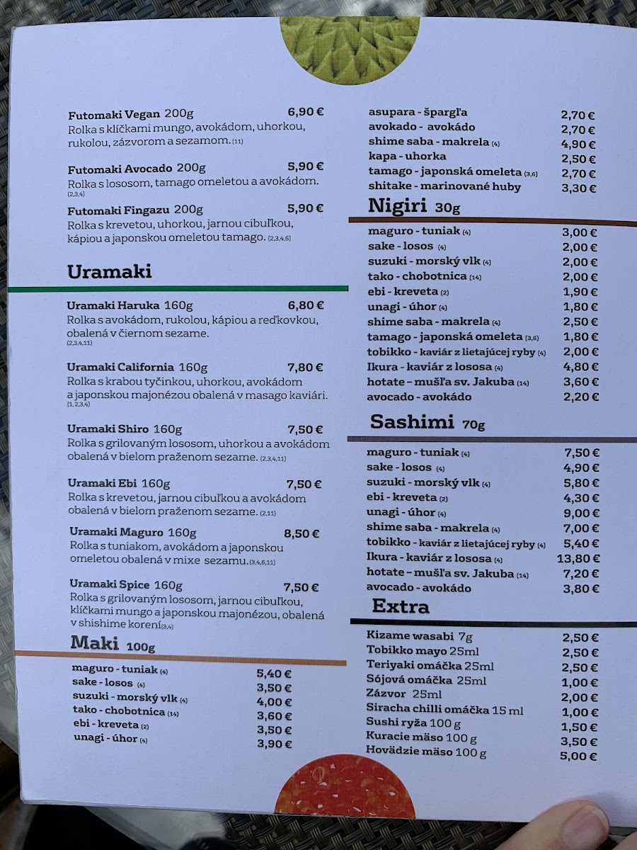 Menu Tatami Japan Restaurant Nitra-4